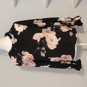 SHEIN Long Sleeve Black Floral Blouse, Size S